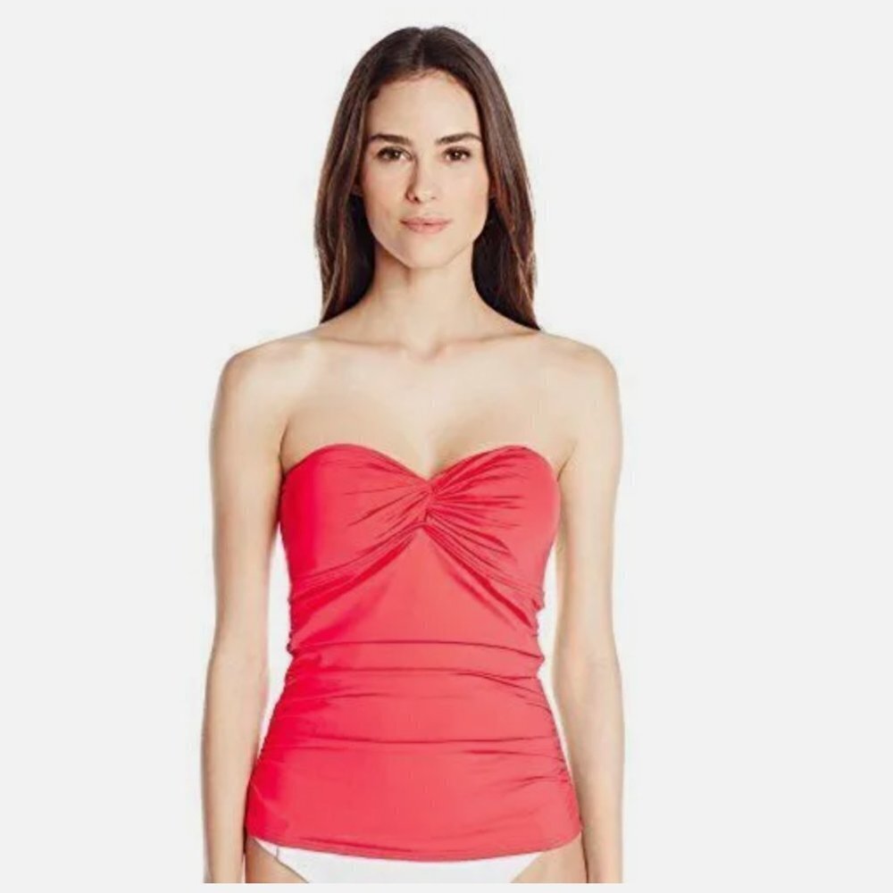 Calvin Klein women's XL bright coral tankini top w/twist front and straps NWT